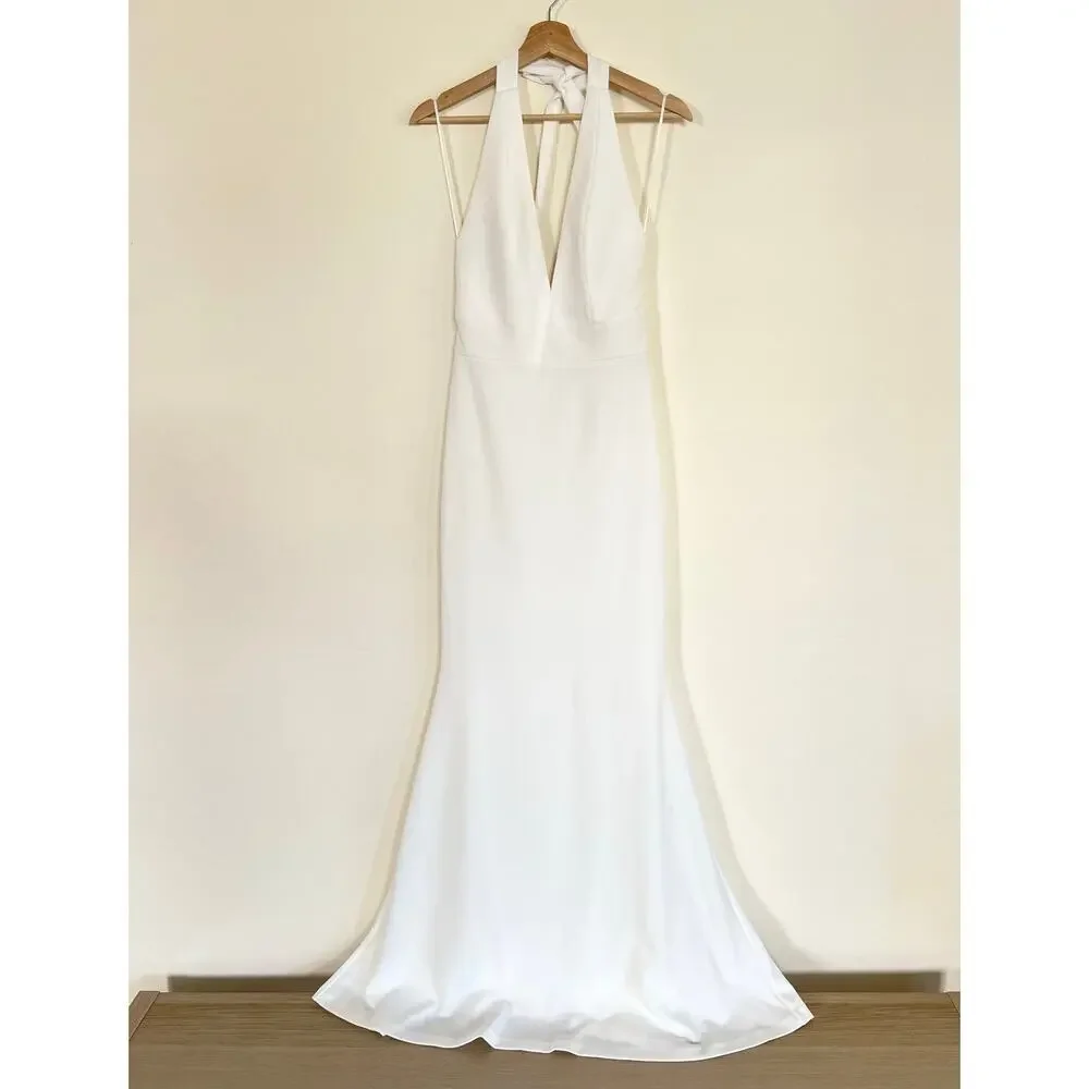 Dress the Population Camden Floor Length Formal Halter Neck Gown White Small